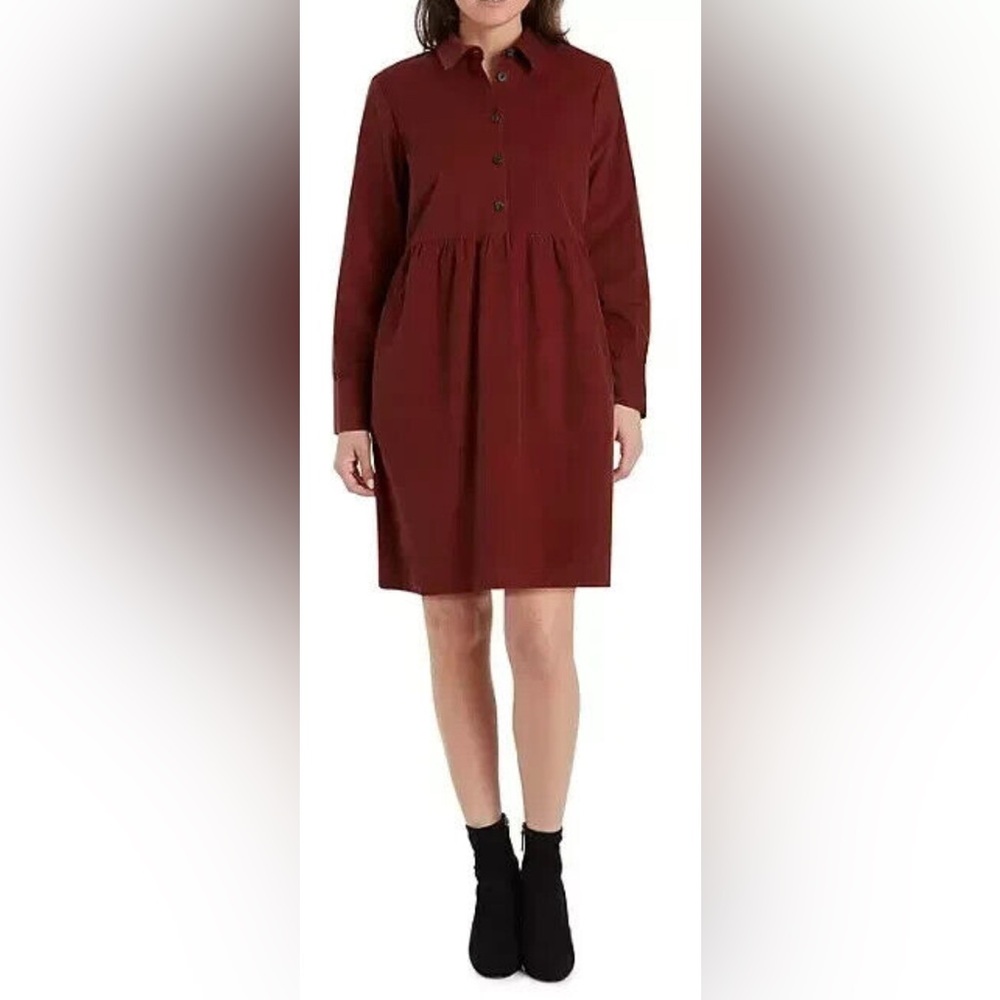 Nine West Corduroy Long Sleeve Shirt Dress | Burnt Henna | Size XS | NWT